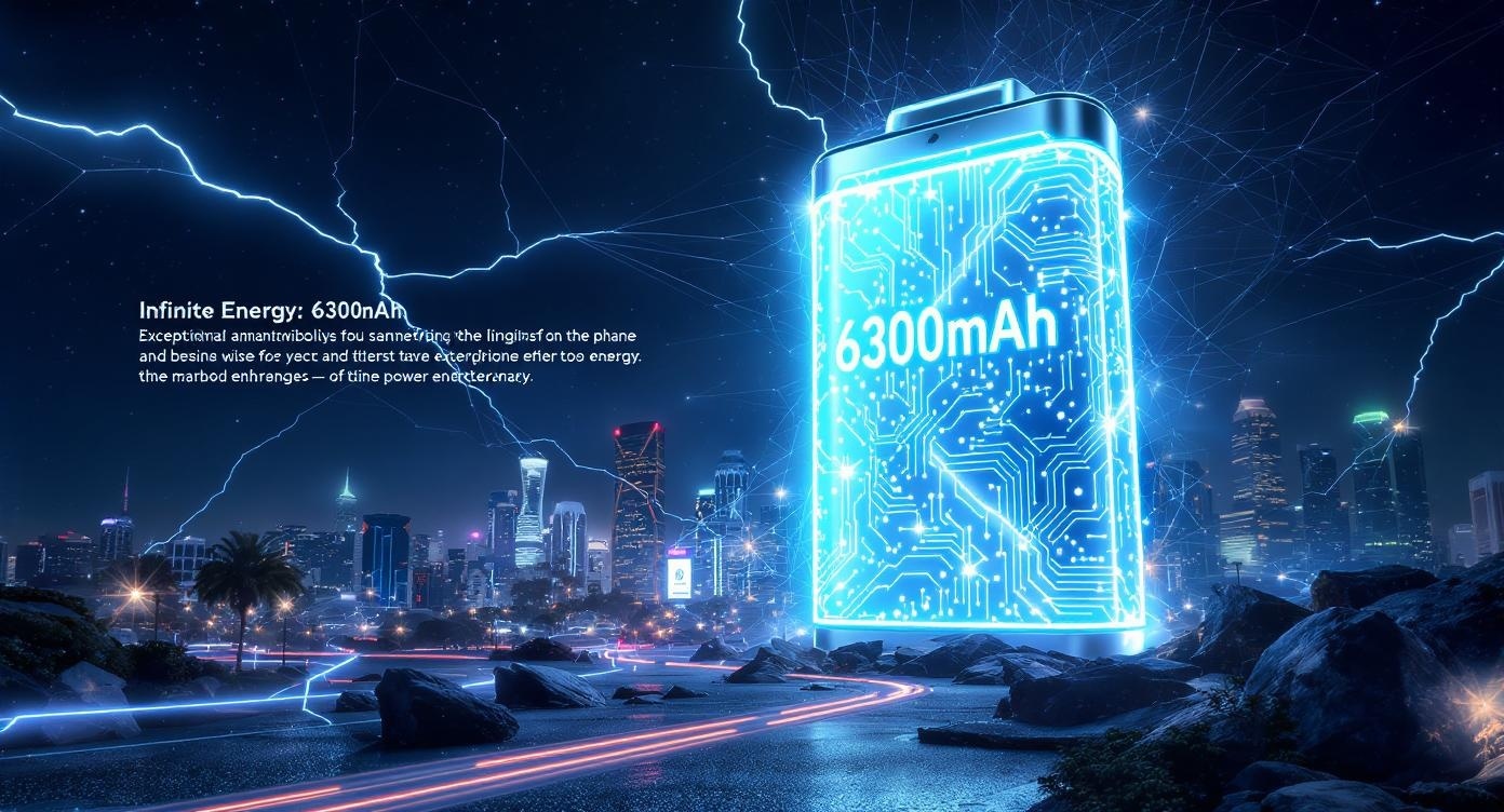 Visualizzazione artistica batteria 6300mAh che alimenta città moderna