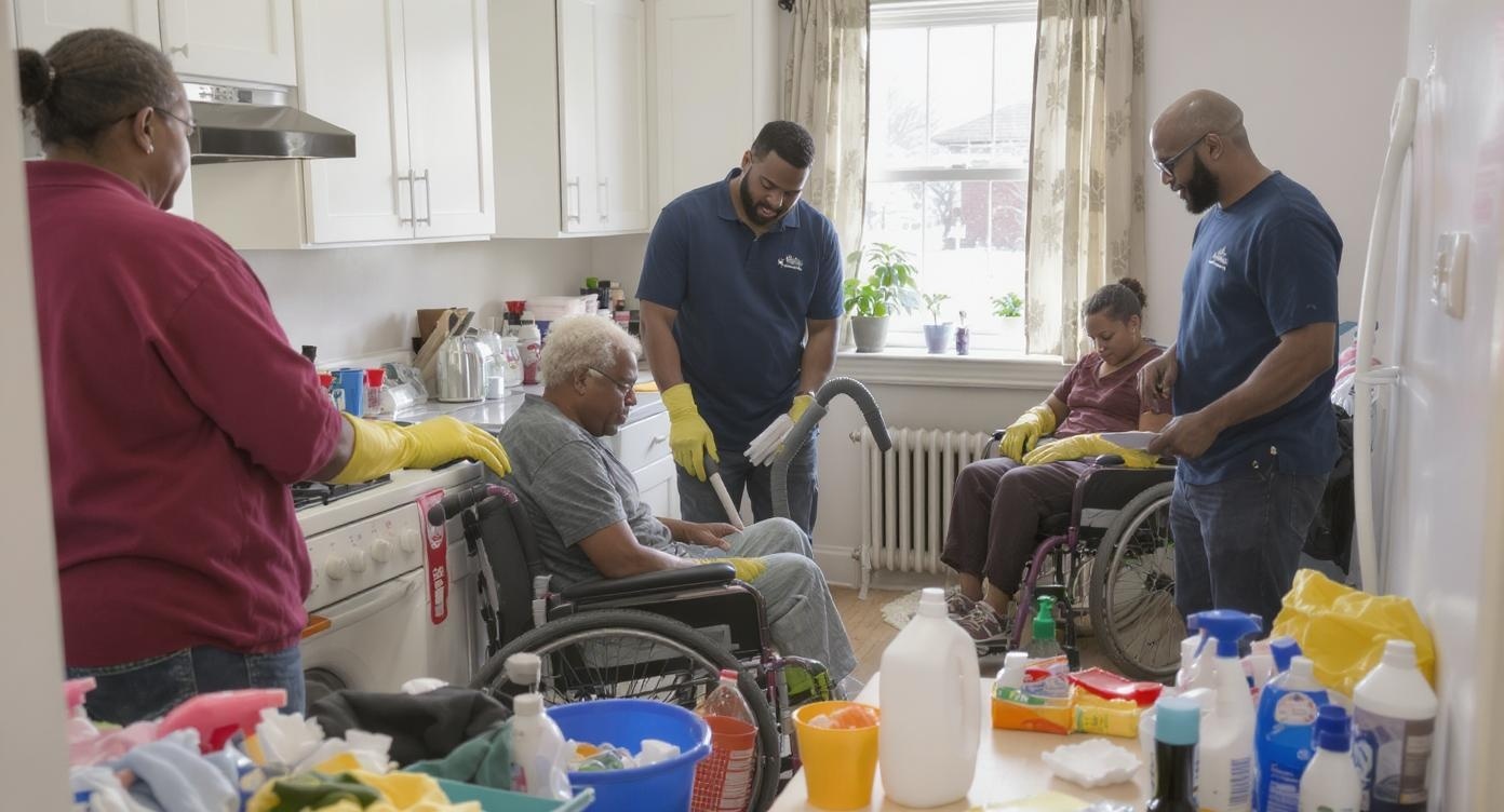 Adults with disabilities doing household chores with pride