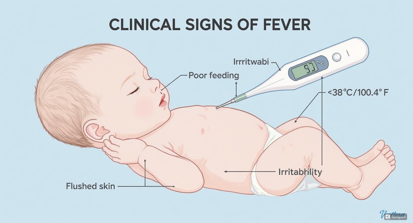 Clinical signs of fever in newborns