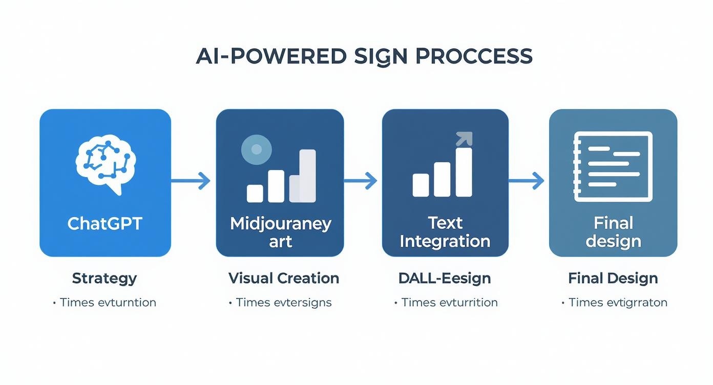 Workflow diagram showing AI-powered sign design process