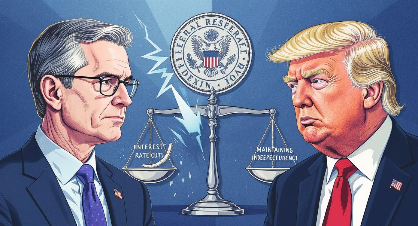 ジェローム・パウエルFRB議長とトランプ大統領の対立を表現したイラスト