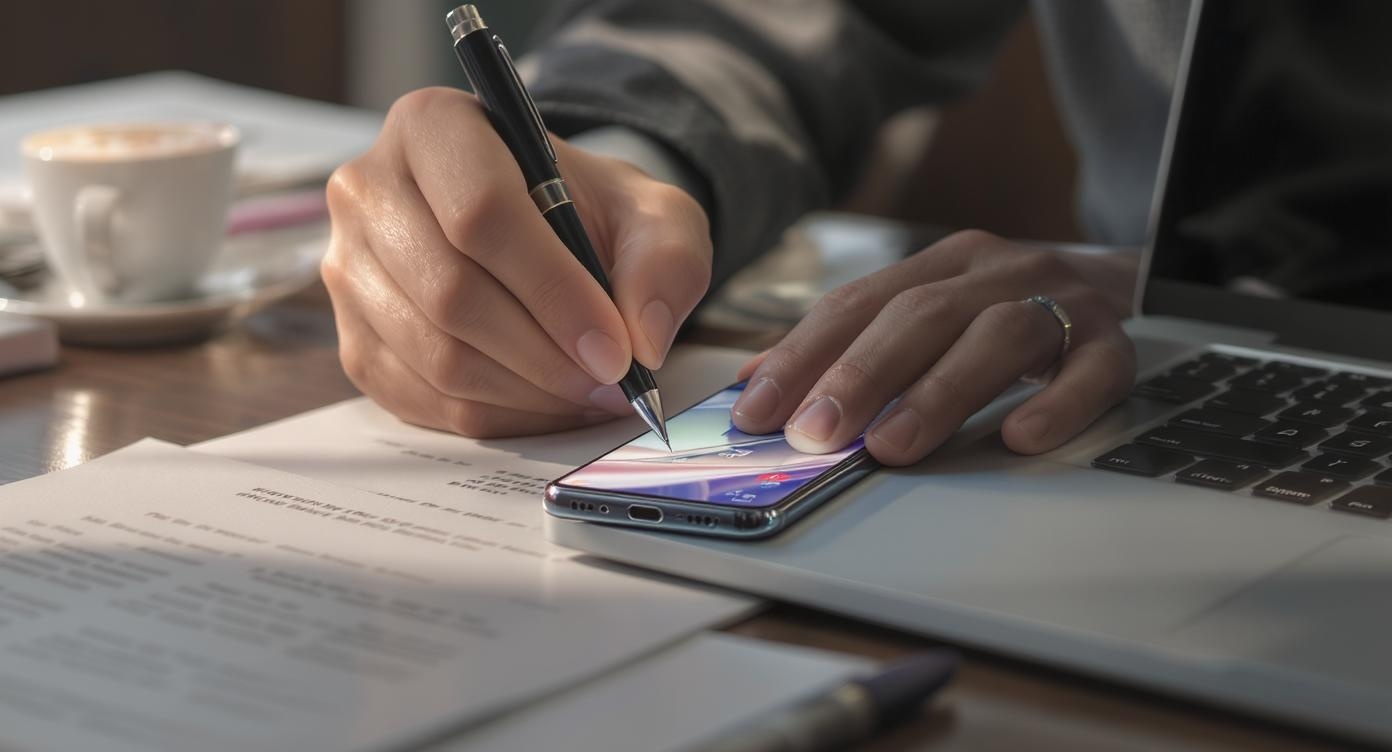 Samsung Galaxy S25 Ultra e laptop moderno su scrivania executive per produttività business