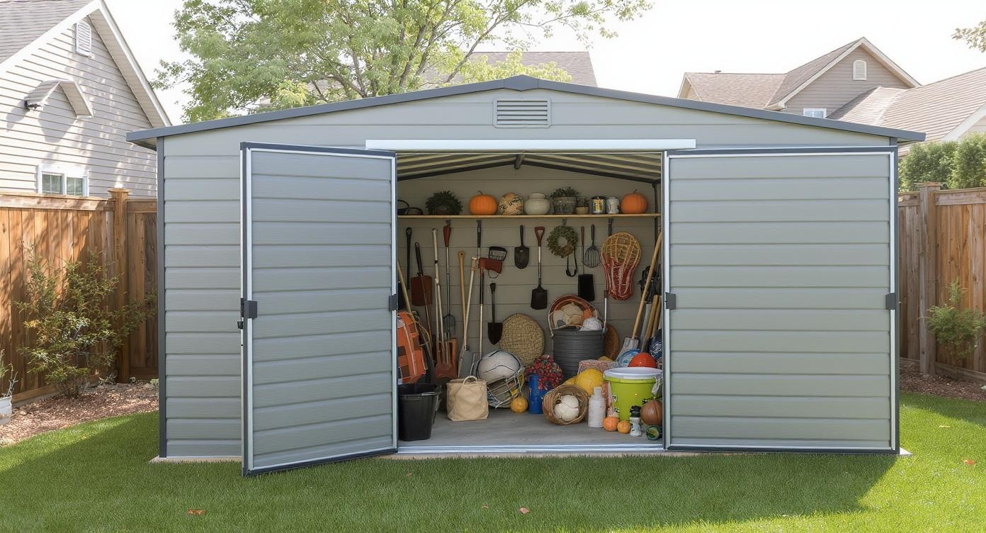 Modern residential backyard storage shed
