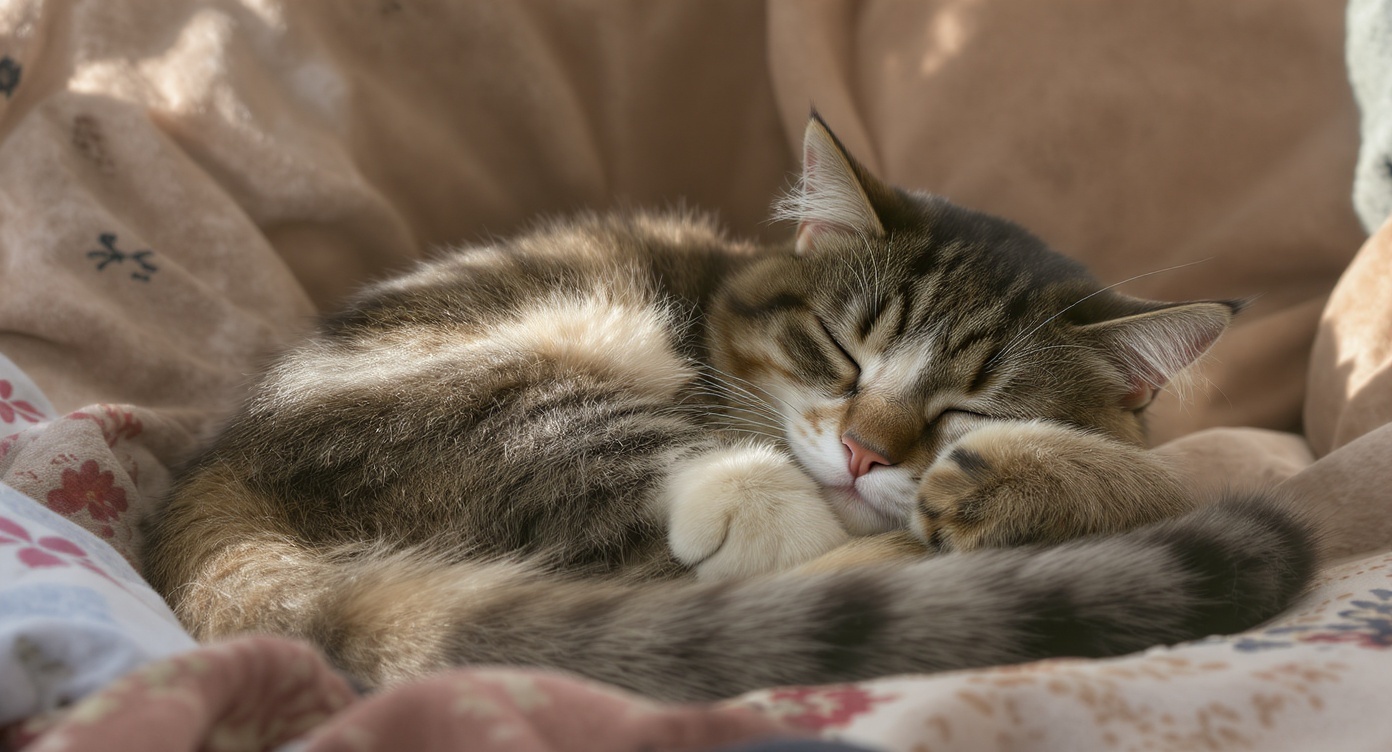 前足で顔を隠して寝る猫