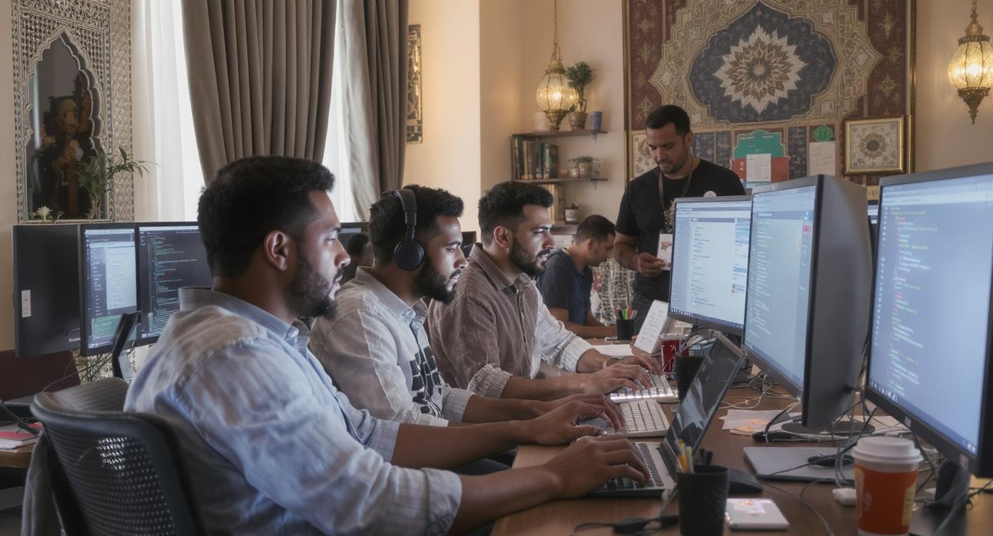 Équipe professionnelle spécialisée en création site web maroc travaillant sur des projets innovants