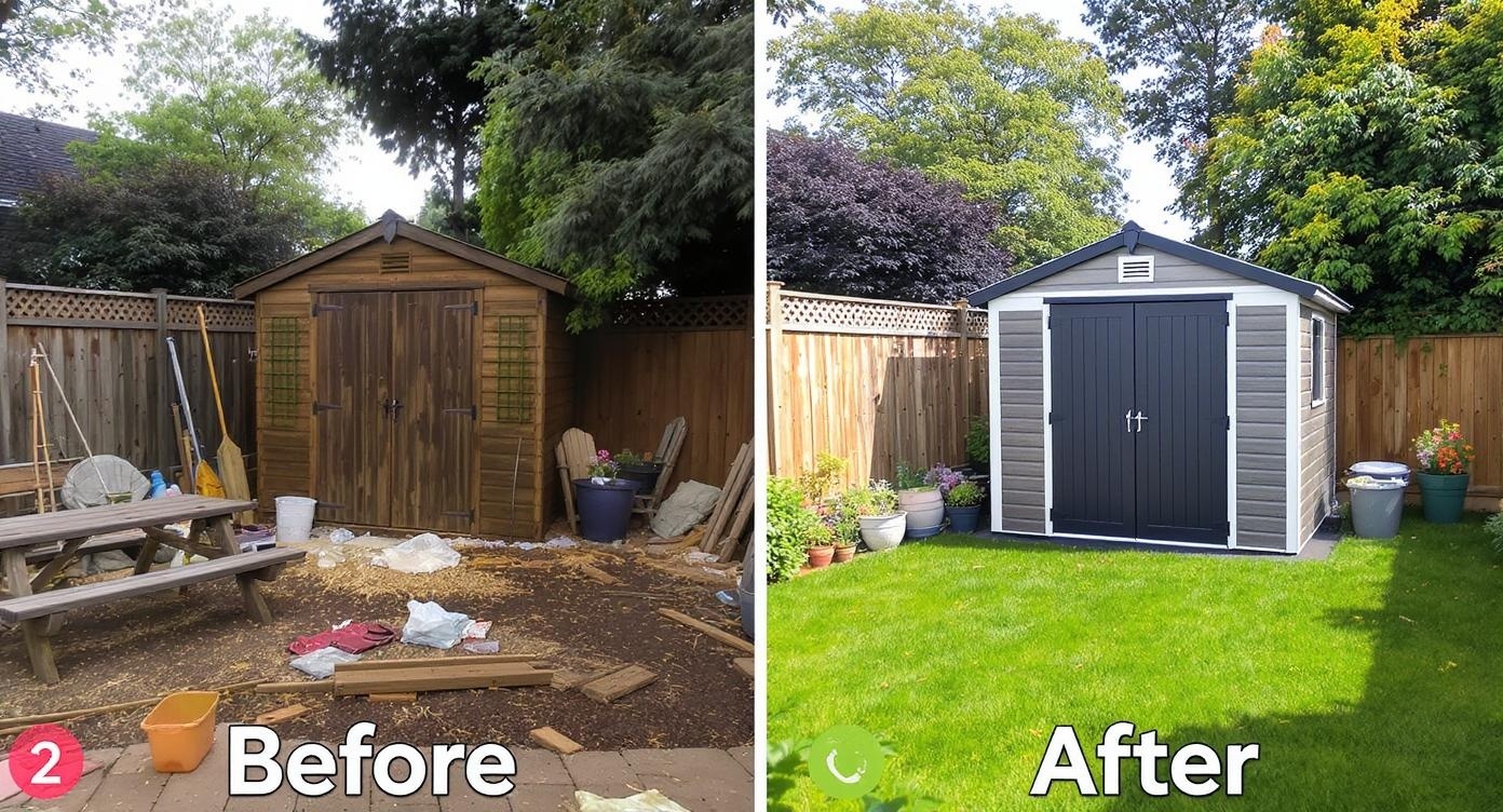 Before and after backyard transformation
