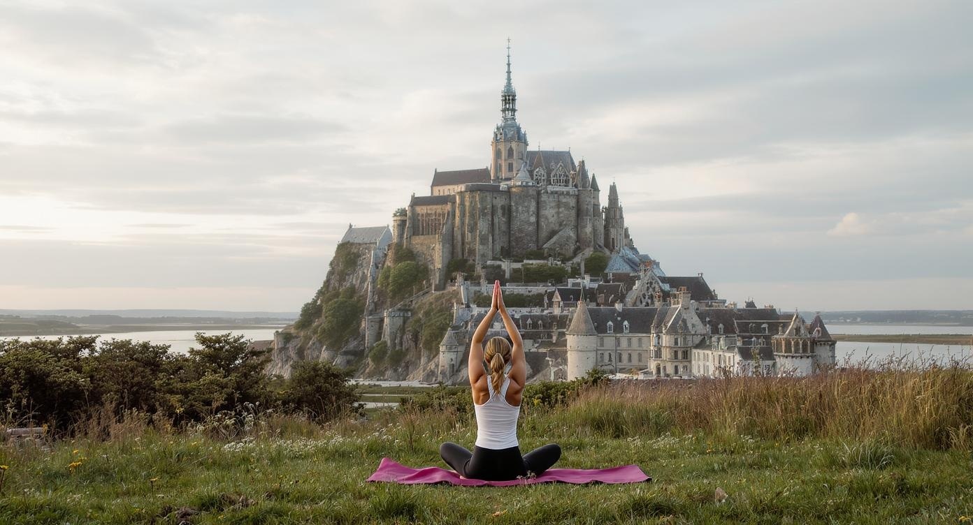 Yoga face au Mont-Saint-Michel