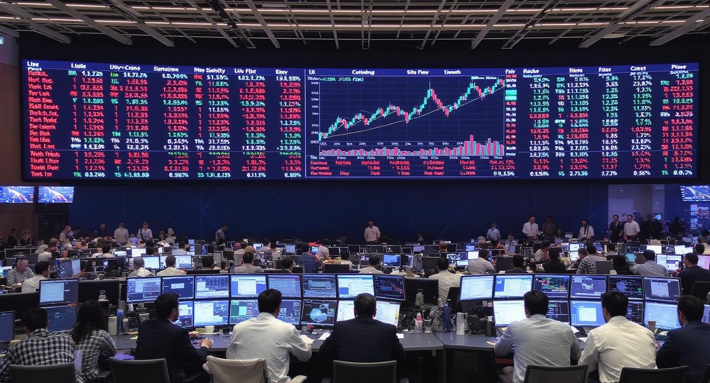 金融市場のトレーディングフロア風景