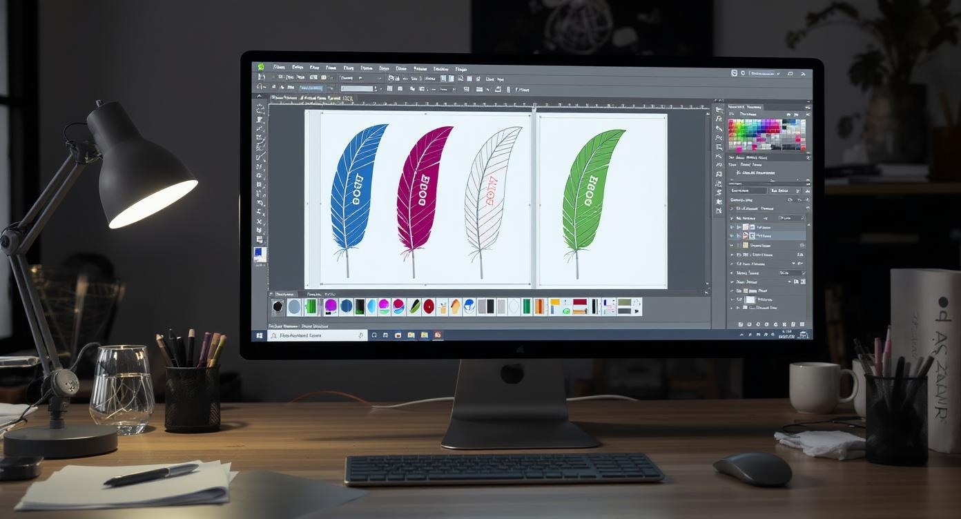 Design mockup showing various custom feather flag templates and options