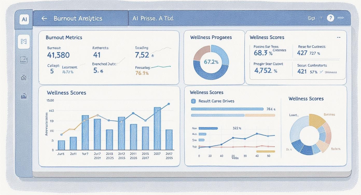 AI dashboard showing burnout metrics and wellness scores