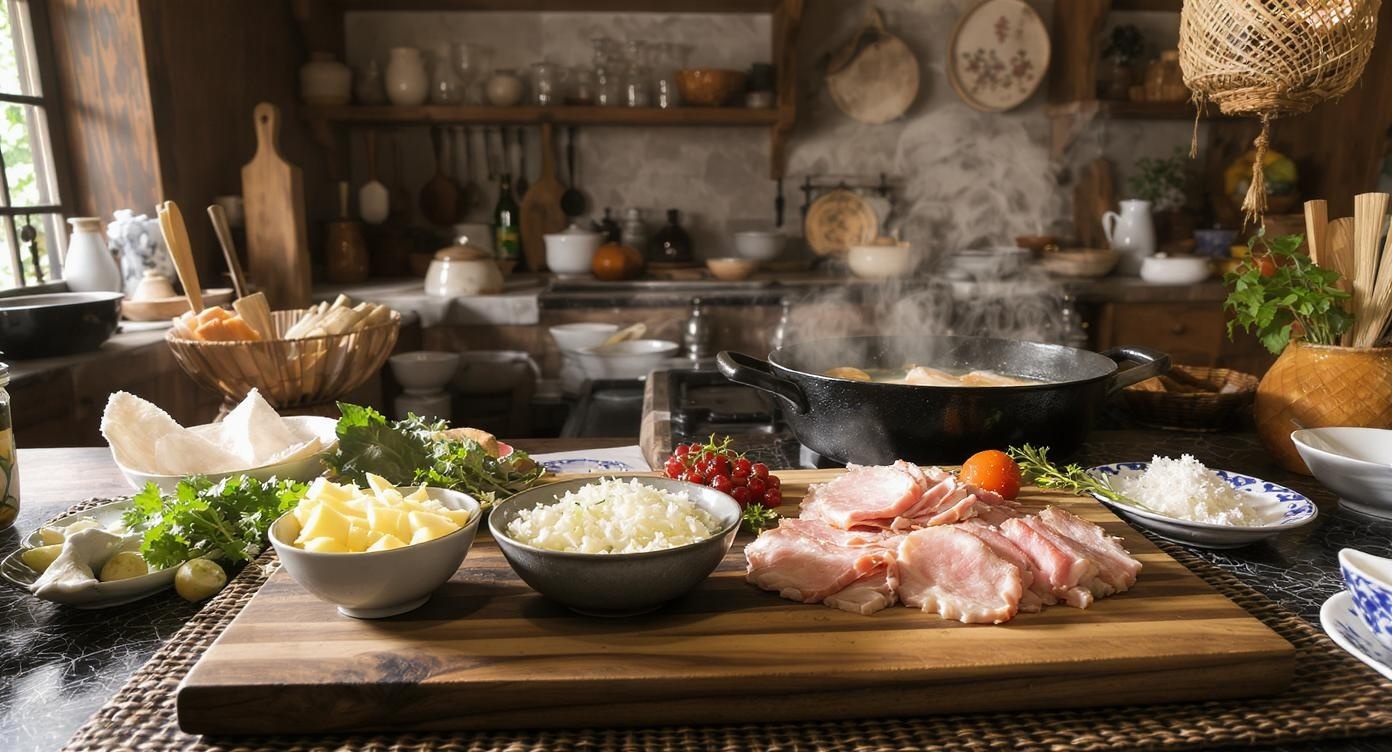 Thai countryside kitchen preparing Japanese tonjiru