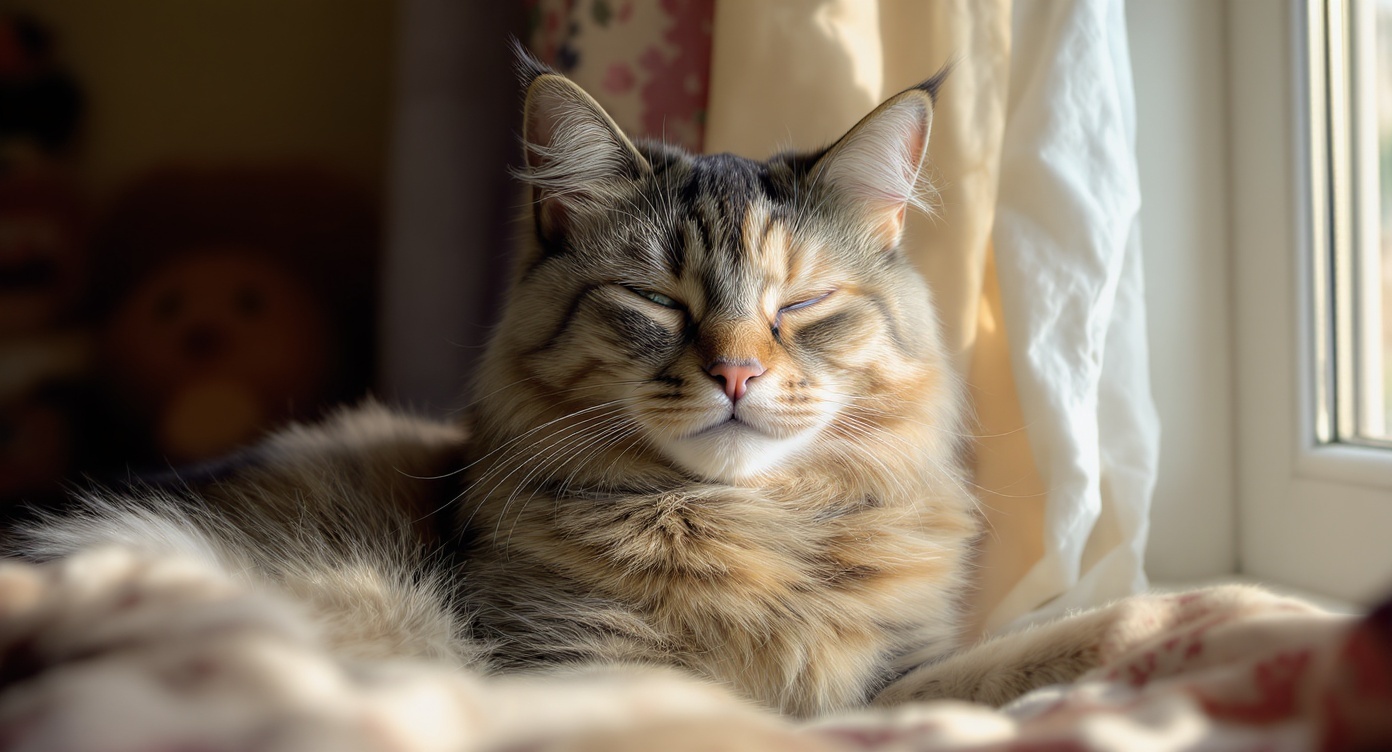 満足そうな表情の猫