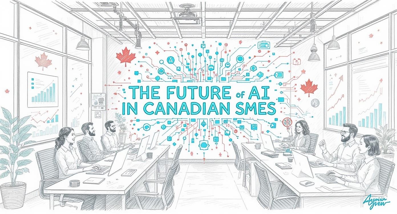Future of AI in Canadian SMEs showing modern office with AI-powered tools and successful transformation