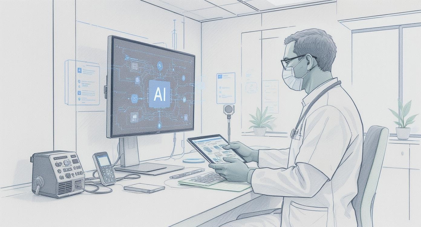 Healthcare professional using AI diagnostic tools in modern Canadian hospital