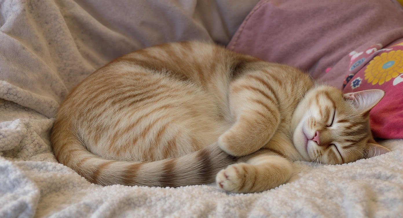 体をねじって寝る猫