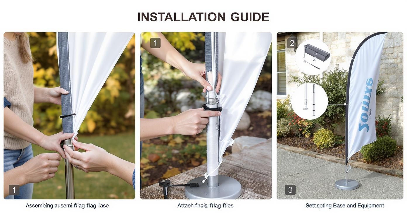 Step-by-step professional installation of custom feather flags