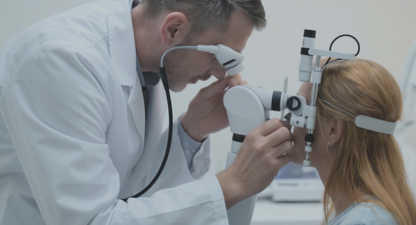 L'EXPERTISE MÉDICALE WELCH ALLYN EN ACTION - PROFESSIONNEL DE LA SANTÉ UTILISANT L'ÉQUIPEMENT DE DIAGNOSTIC WELCH ALLYN DANS UNE SALLE D'EXAMEN MÉDICAL MODERNE, MÉDECIN EXAMINANT UN PATIENT AVEC UN OTOSCOPE ET UN OPHTALMOSCOPE AVANCÉS, SCÈNE DE CONSULTATION MÉDICALE PROFESSIONNELLE, ENVIRONNEMENT MÉDICAL DE HAUTE TECHNOLOGIE, PRESTATION DE SOINS DE SANTÉ DE QUALITÉ, THÈME DE PRÉCISION ET DE FIABILITÉ MÉDICALES, ENVIRONNEMENT CLINIQUE PROPRE
