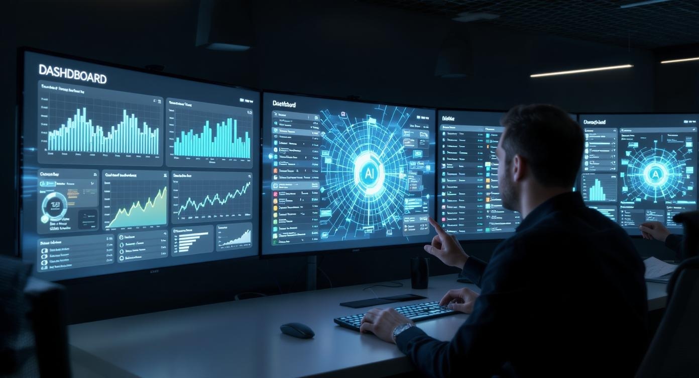 Team di professionisti che lavorano con dashboard AI e interfacce MCP integrate