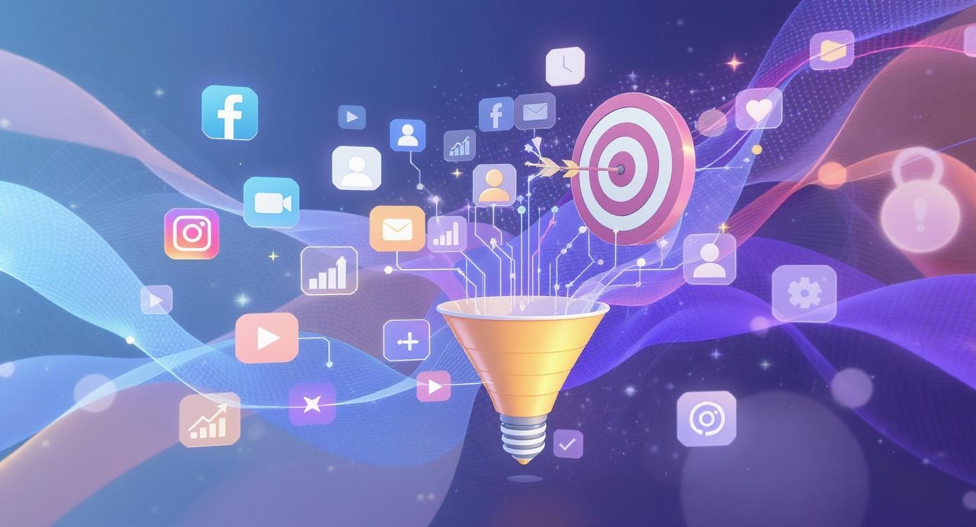 Visualisation conceptuelle des stratégies agence marketing digital avec éléments graphiques et analytics