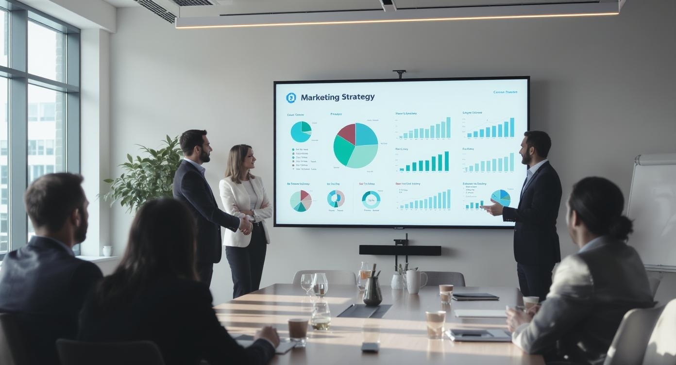 Réunion professionnelle agence marketing digital présentant stratégies et résultats à des clients