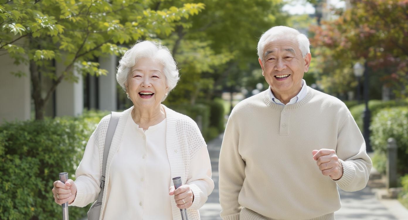一緒に運動する高齢者夫婦