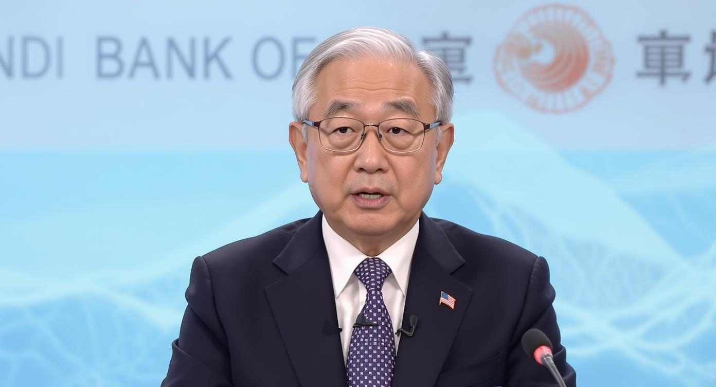 記者会見中の日銀総裁風