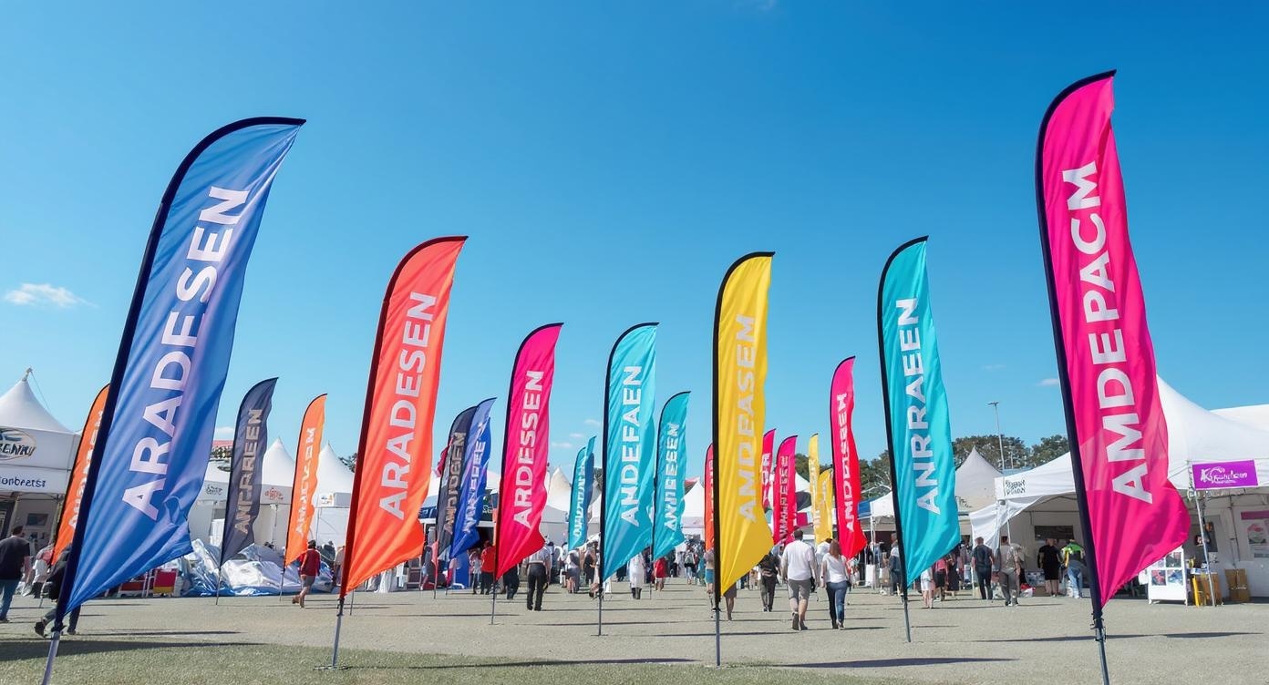 Feather flags creating visual impact at an outdoor advertising event