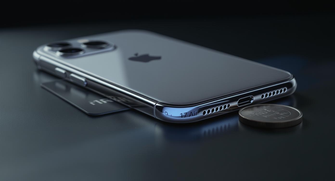 Confronto visivo delle dimensioni iPhone 17 Air con oggetti sottili come carte di credito per mostrare l'incredibile sottigliezza
