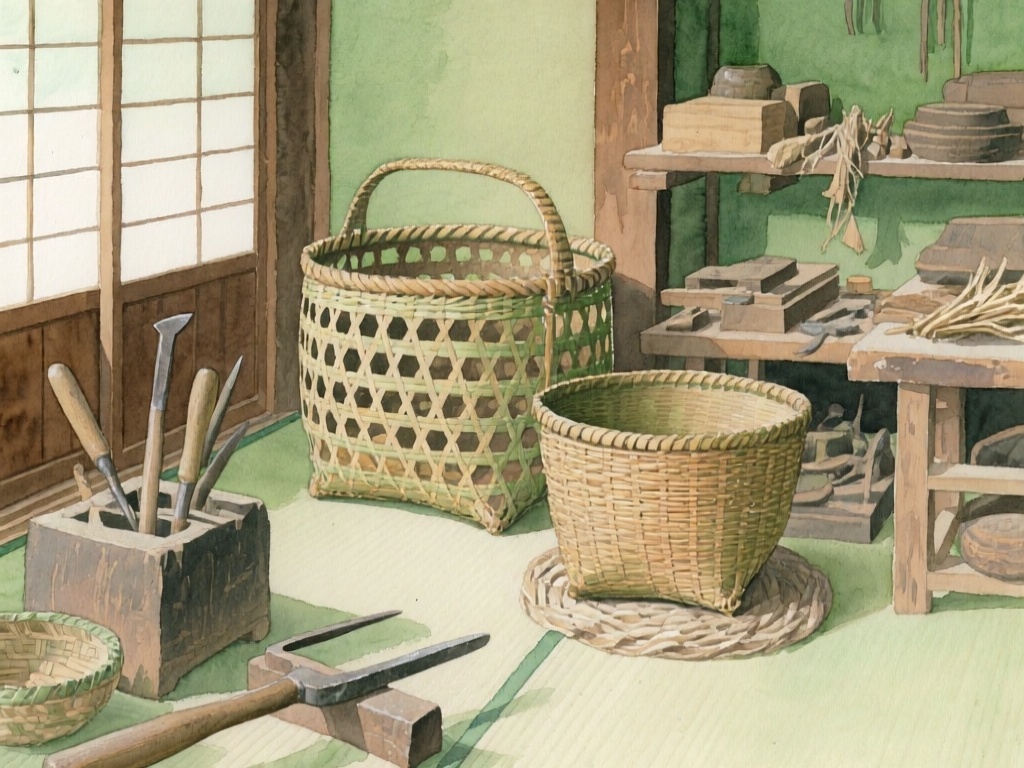 伝統的な柳細工の道具と技術
