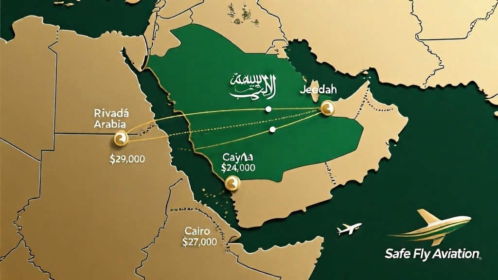 Saudi Arabia private jet routes map with pricing