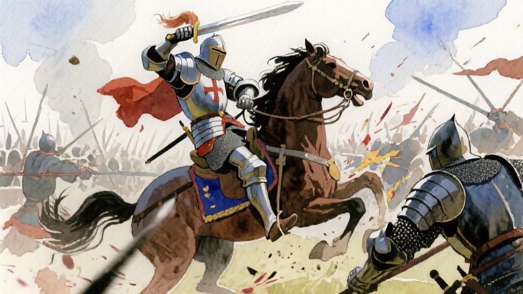 騎士が馬上で戦闘している迫力のあるシーン