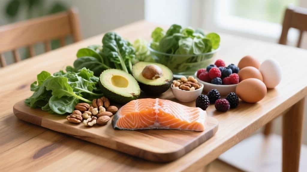 호르몬 균형 음식,호르몬 균형에 좋은 신선한 음식들 - 연어, 아보카도, 견과류, 베리