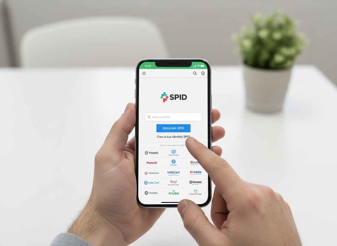 Persona che usa smartphone con app IO e SPID per richiedere bonus Persona che usa smartphone con app IO e SPID per richiedere bonus
