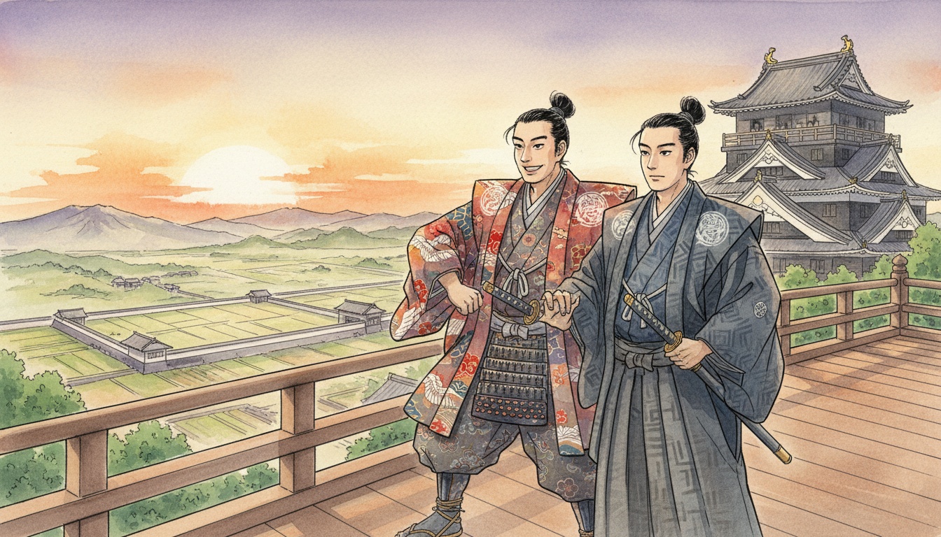 豊臣秀吉と弟・秀長の水彩画風イラスト