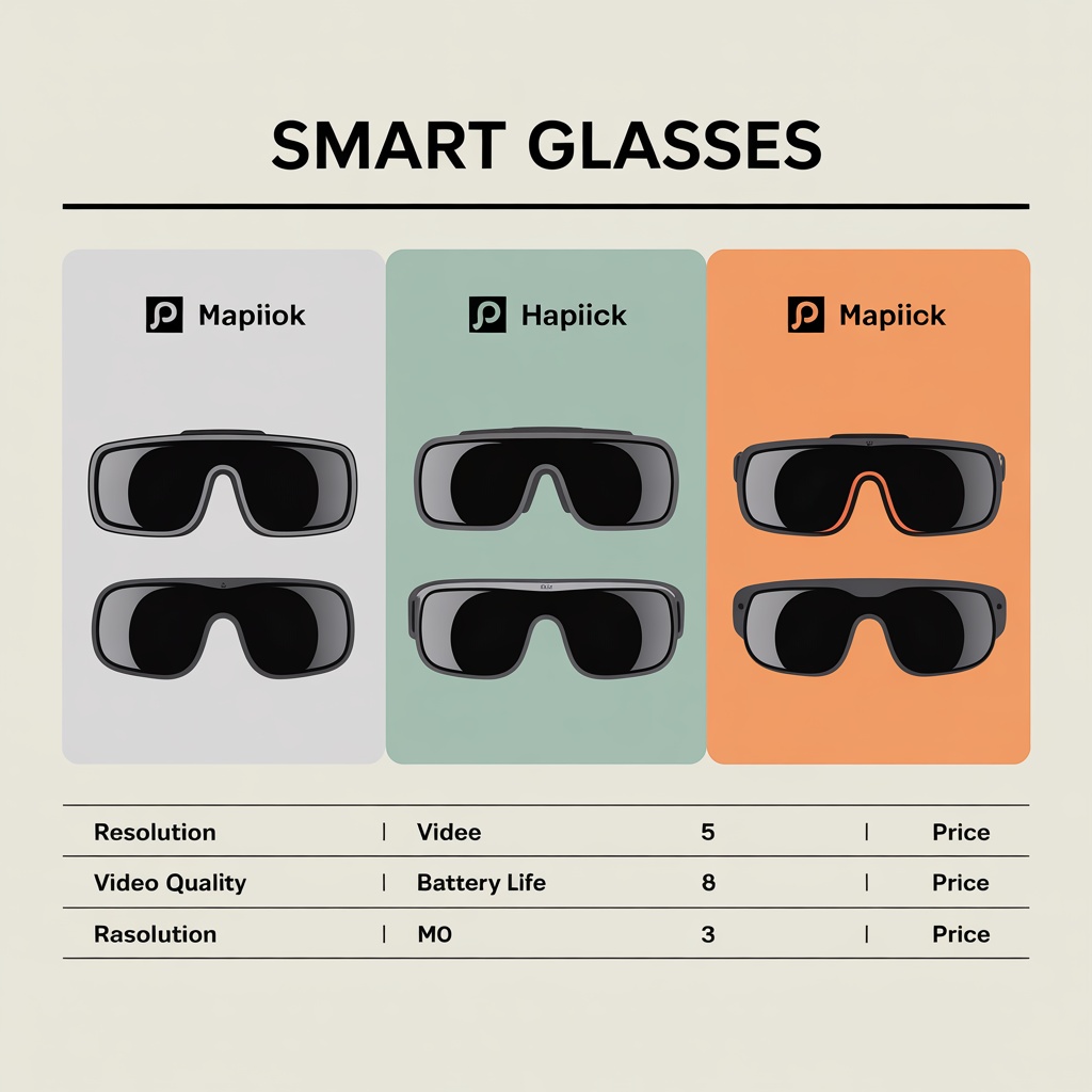 Comparison chart of smart glasses camera specifications showing resolution and video quality