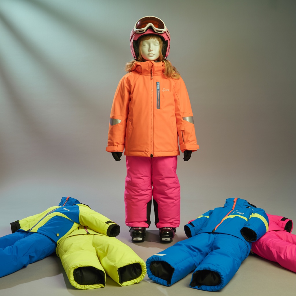 Specialized children's ski wear with bright colors and enhanced safety features