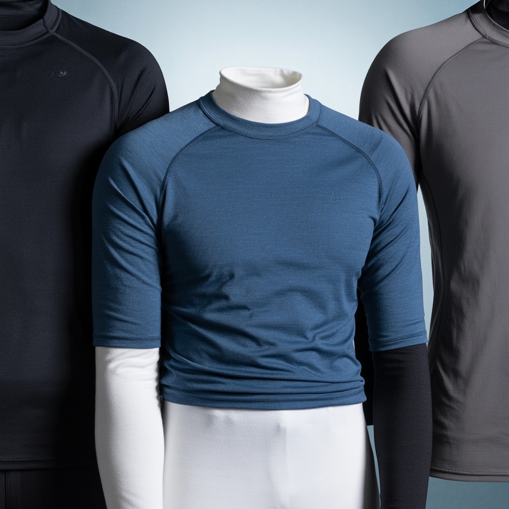 Technical base and mid layers with merino wool blends and moisture-wicking technology