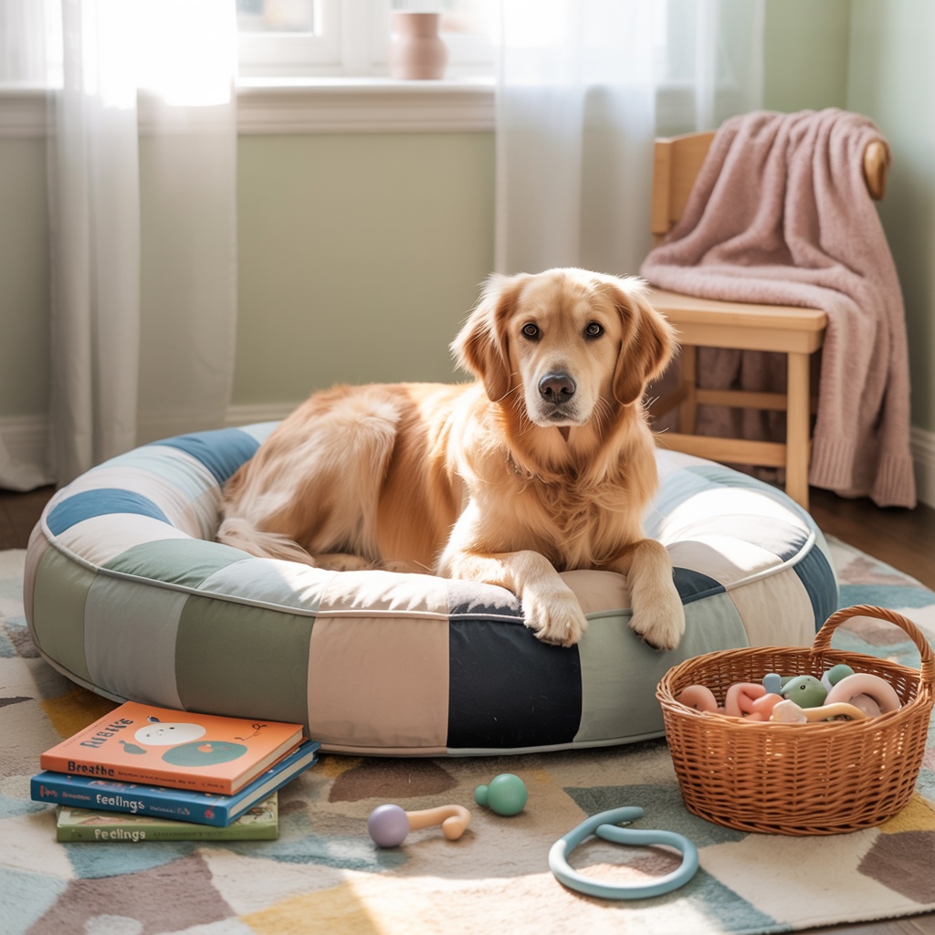 Cozy regulation corner with therapy dog