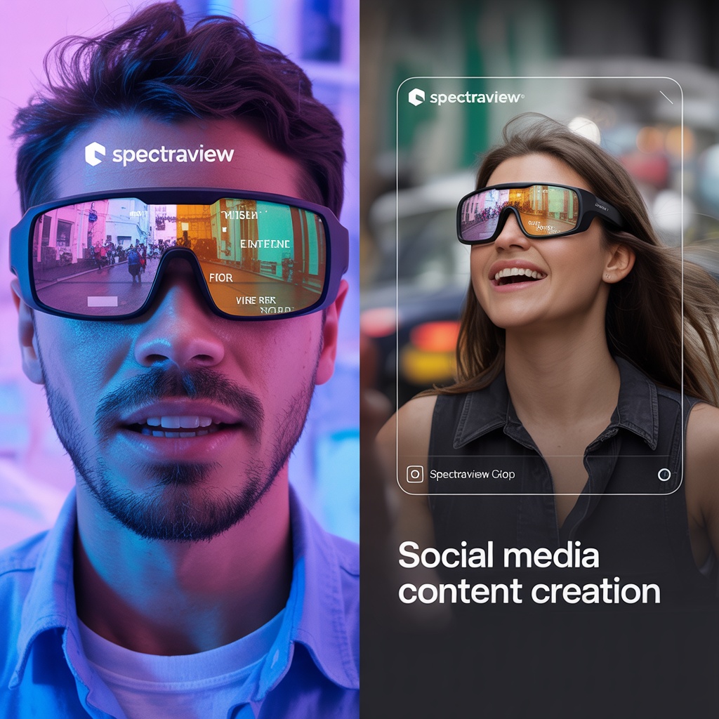 Split screen showing POV smart glasses footage and resulting social media post
