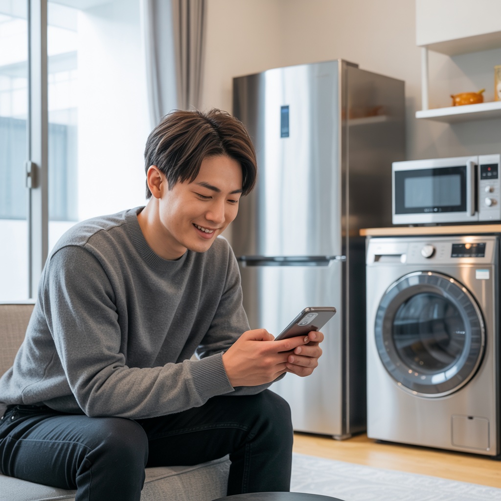スマホで家電レンタルを注文する人