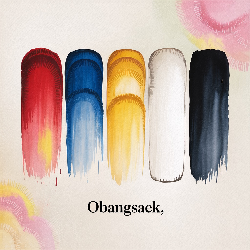 Korean traditional color palette obangsaek watercolor illustration