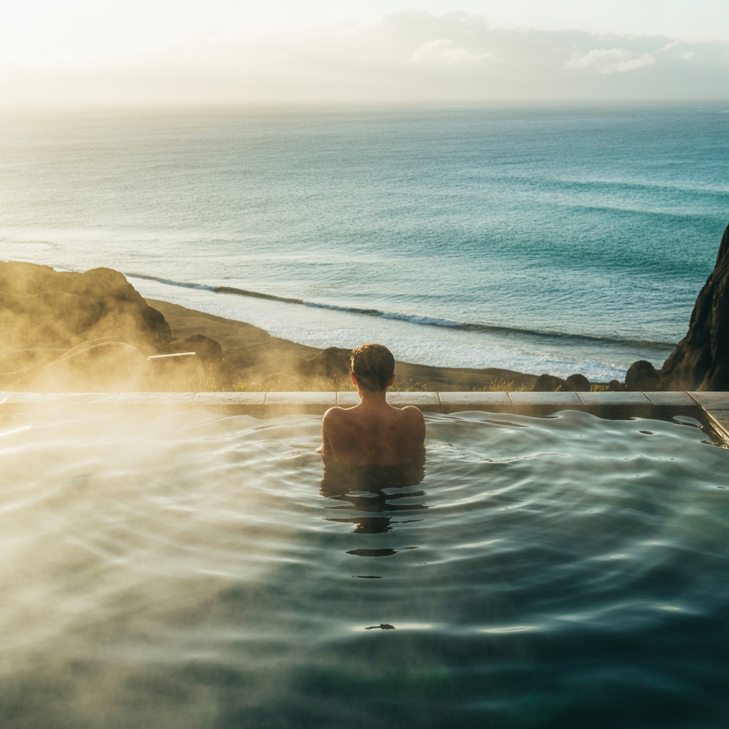 海と一体化する露天風呂体験