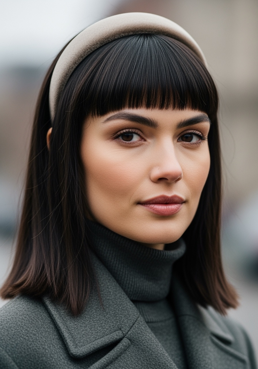 Sleek Straight Hair with Blunt Fringe