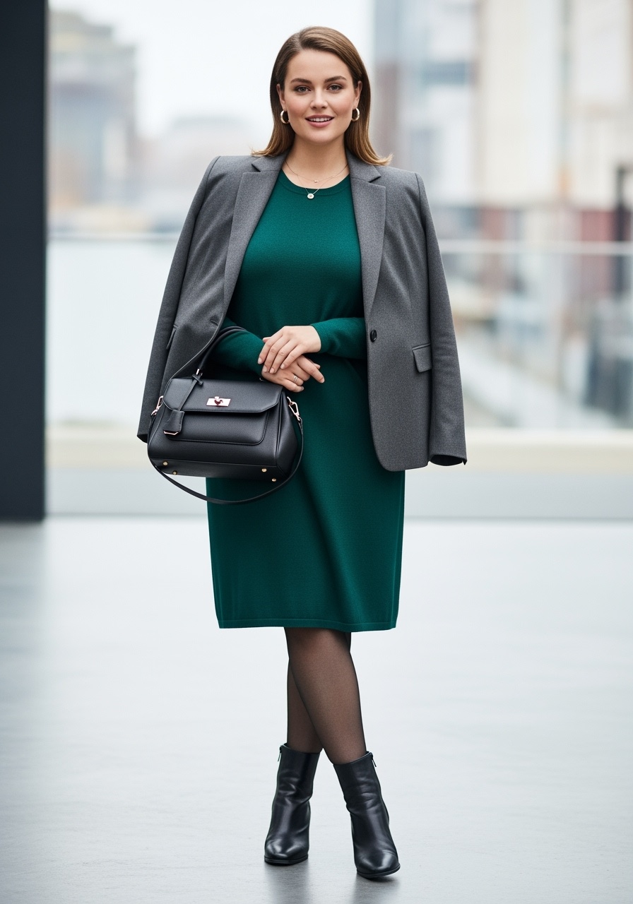 Elegant plus-size lady in fitted knit dress