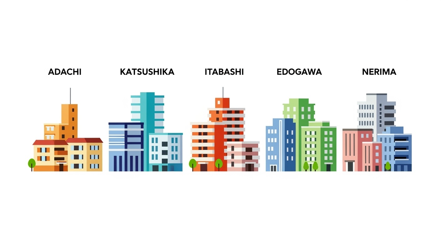 Visual comparison of Tokyo's 5 most affordable wards