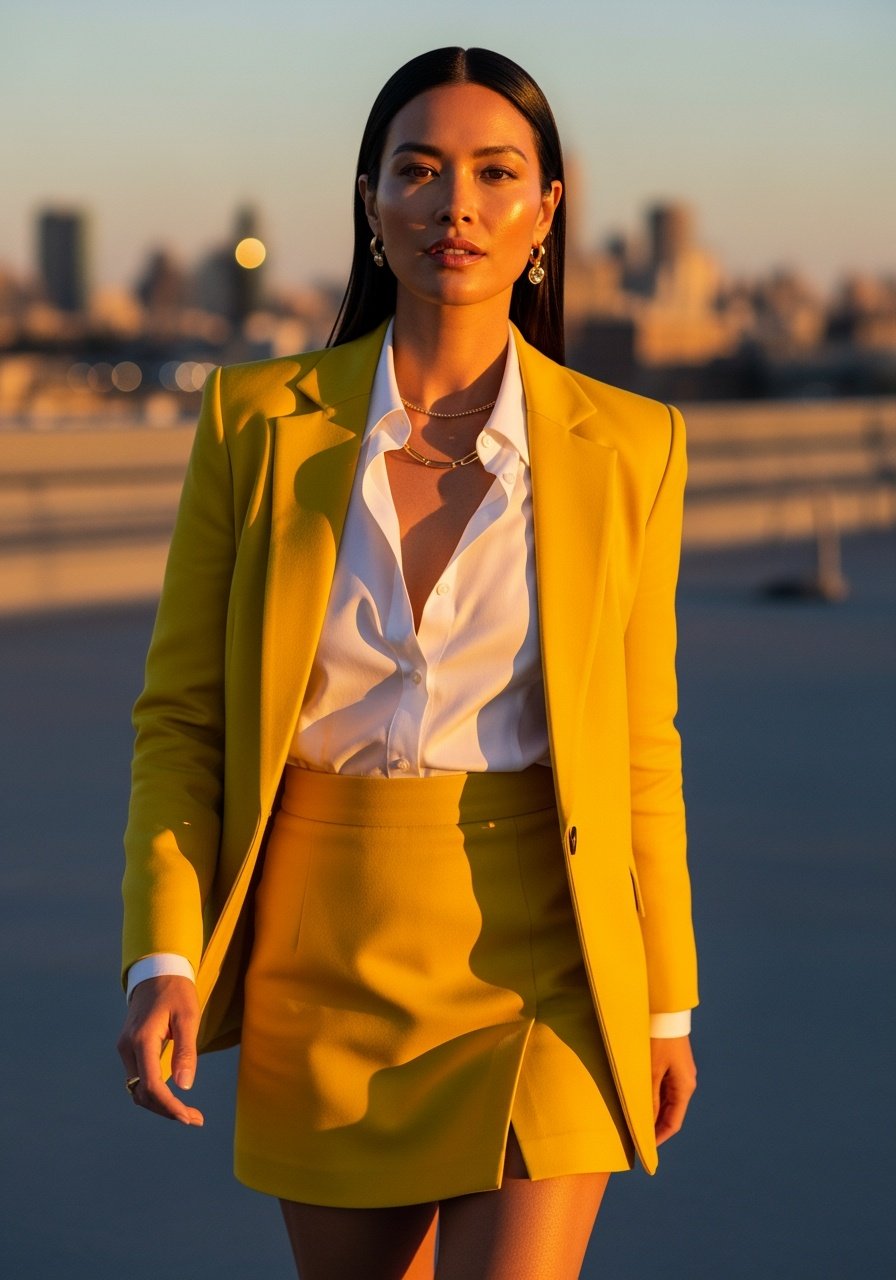 Power Yellow Blazer & Skirt Set