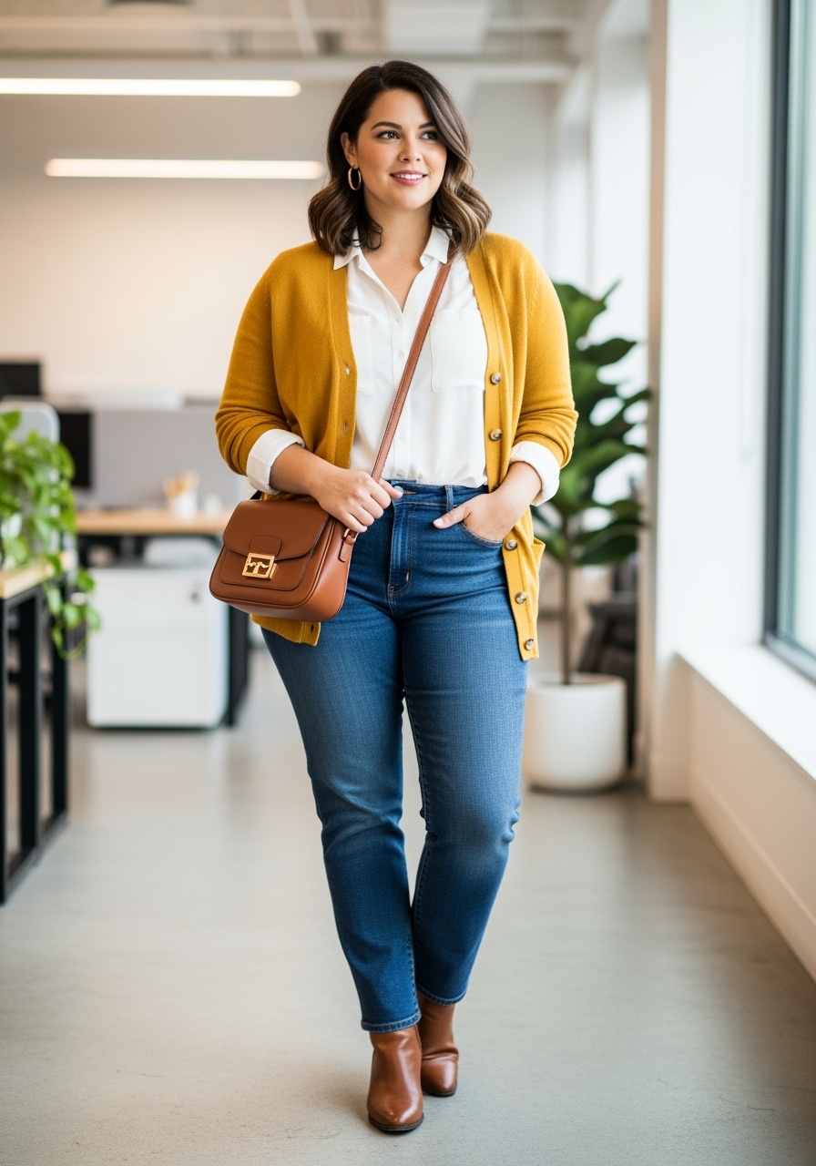 Mustard Yellow Cardigan Casual Office Style