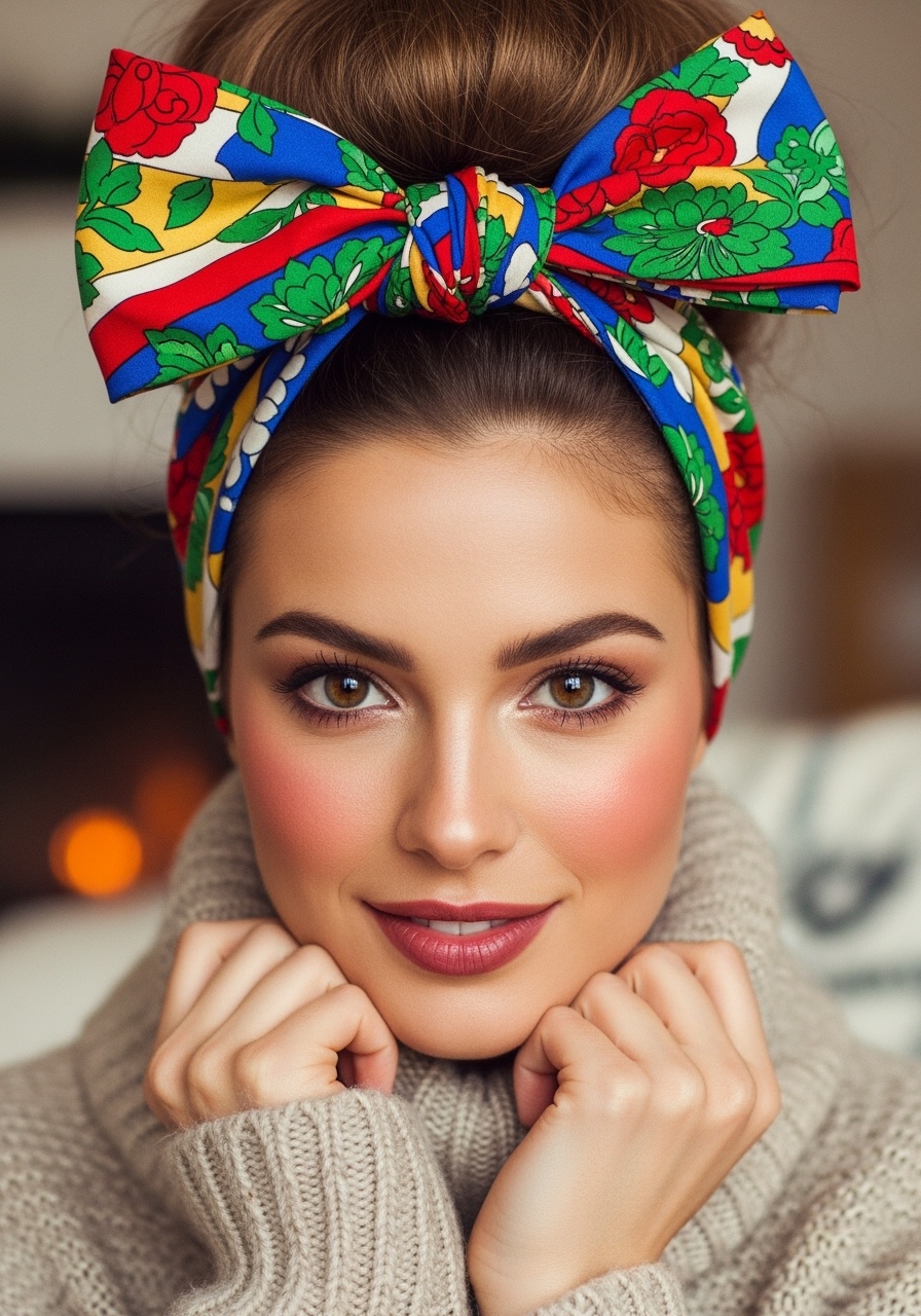 Voluminous Updo with Retro Scarf