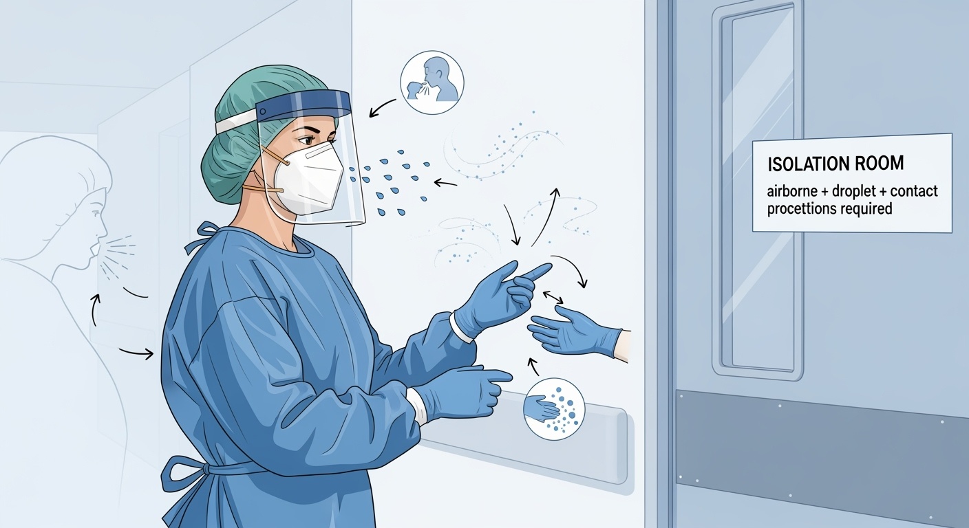 Healthcare professional wearing complete PPE in hospital setting