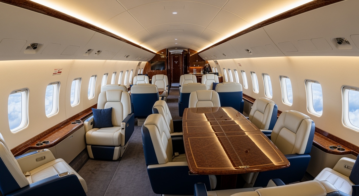 Luxurious Boeing Business Jet interior cabin – perfect for BBJ and ACJ aircraft charter clients